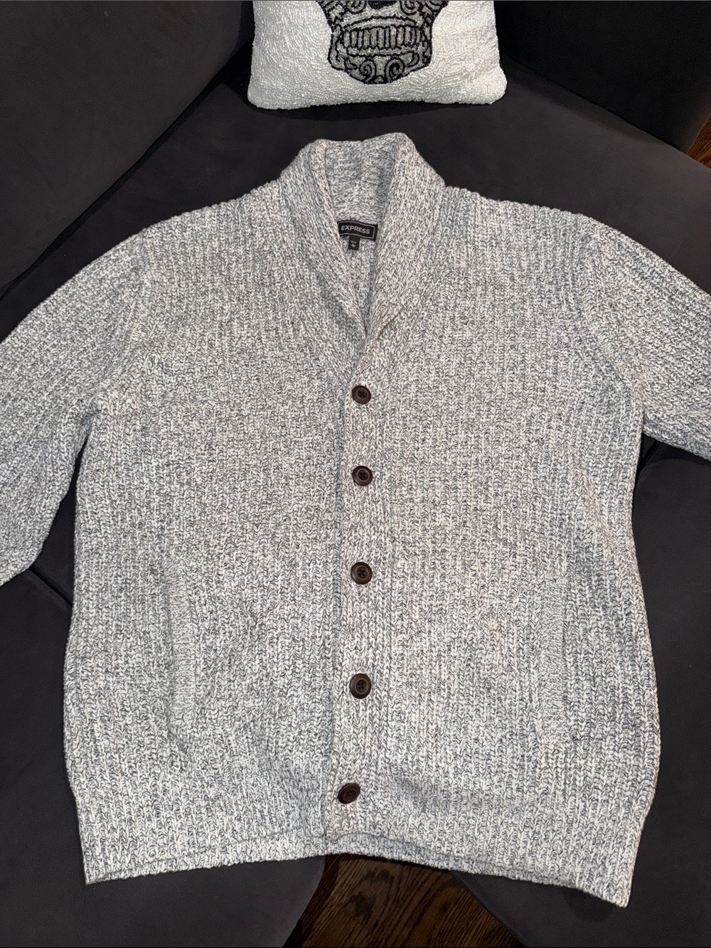 Express Light Gray Ribbed Button-Front Cardigan - Picture 3 of 6